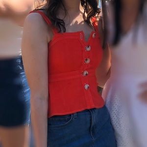 FRANCESCA’s HARPER HERITAGE red peplum button down tank top